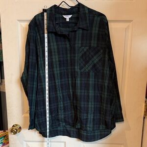 Time and Tru Women's Green Plaid Button Down Shirt